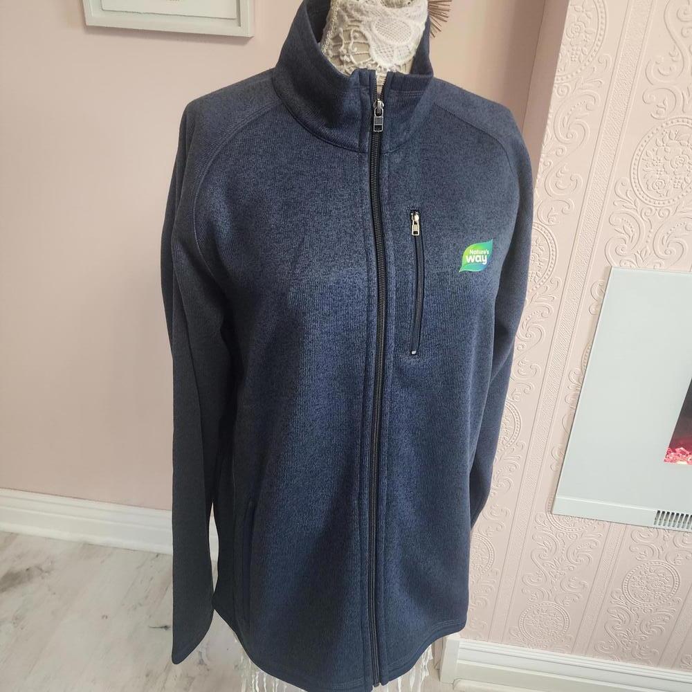 NWT Quince navy zip jacket fleece custom logo from natures way L